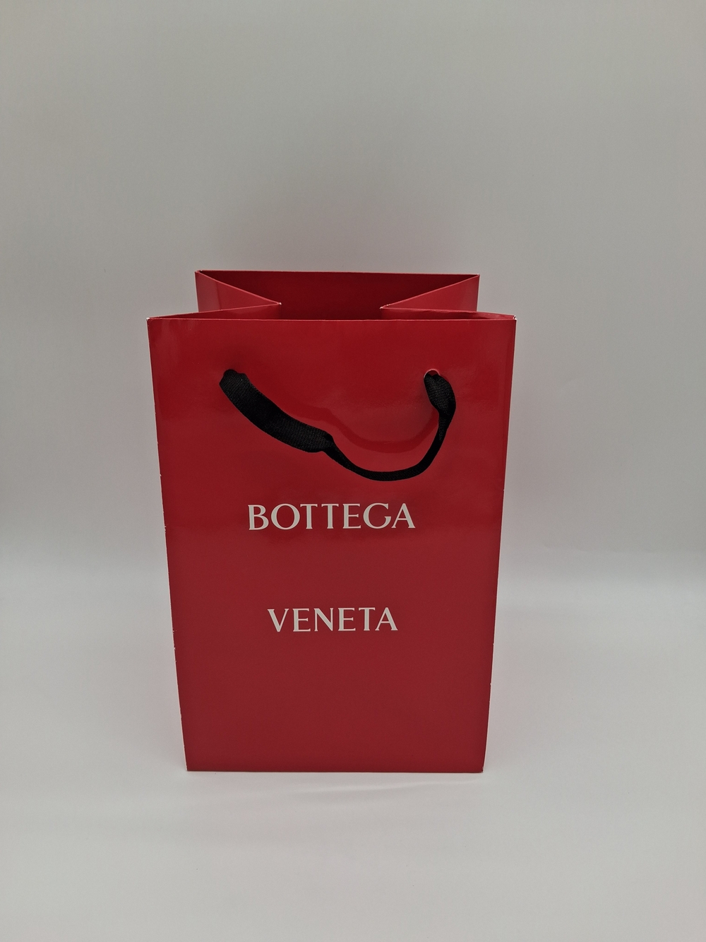 BOTTEGA VENETA Red Luxury Shopping Gift Bag Black Handles Designer Packaging